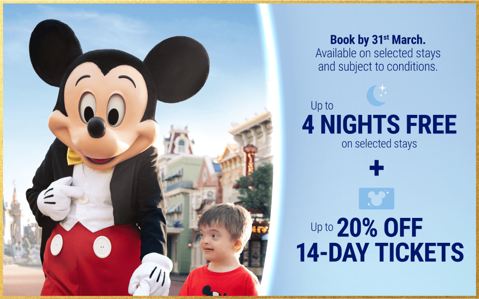 Book by 31st March. Available on selected stays and subject to conditions. Up to 4 nights free on selected stays plus up to 20% off 14-day tickets