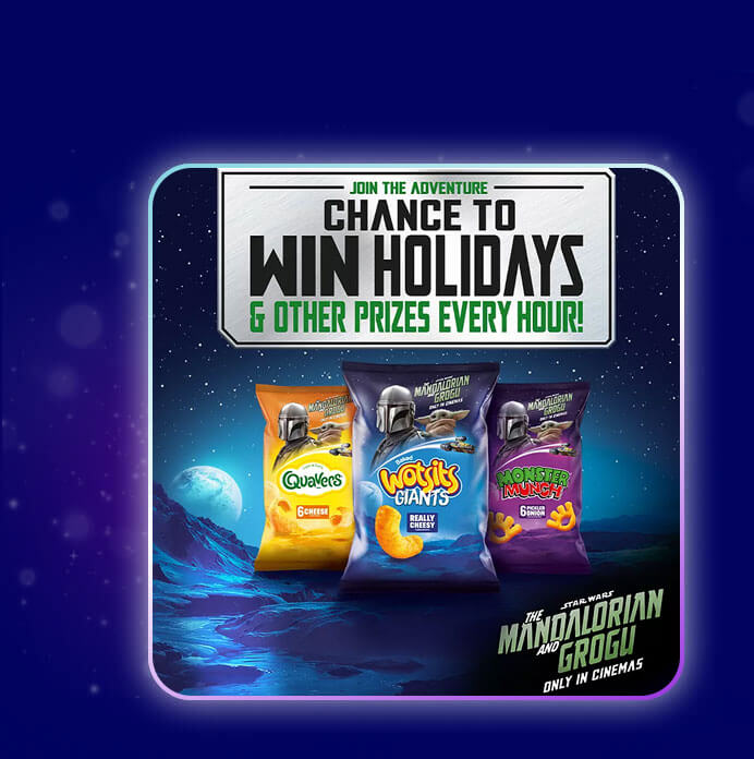 Join the adventure - chance to win holidays & other prizes every hour! Mandolorian and Grogu