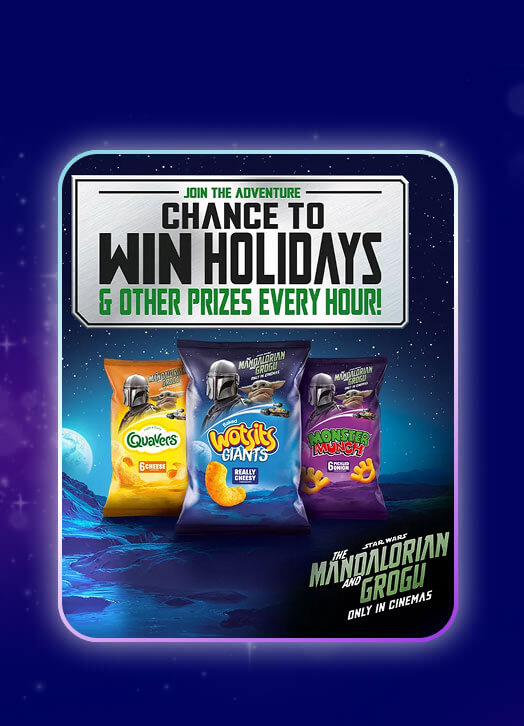 Join the adventure - chance to win holidays & other prizes every hour! Mandolorian and Grogu