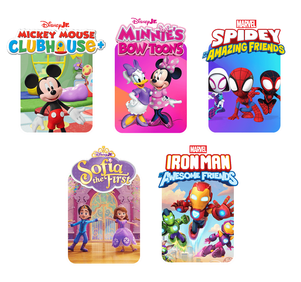 Disney Jr. - Mickey Mouse Clubhouse+ | Disney Jr. - Minnie's Bow Toons | Marvel - Spidey and his Amazing Friends | Disney Jr. - Sofia the First | Marvel - Ironman and his Awesome Friends